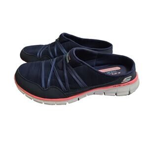 Skechers Womens Sz 8.5 Wide Blue Pink Dual-Lite Memory Foam Mule Shoes